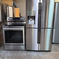 Refrigerator Samsung Flex Counter Depht,  Stove Electric And Microwave In Stainless Steel Combo Delevery 