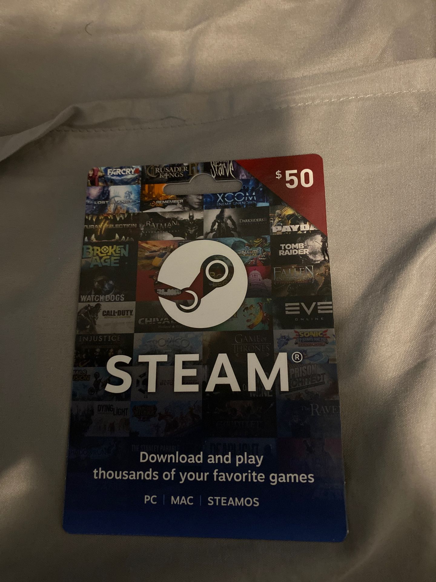 50 dollar card for 45$. I’m not into games, that’s why I’m selling it.