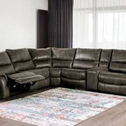 Brand New Dark Grey Plush Reclining Sectional Sofa 