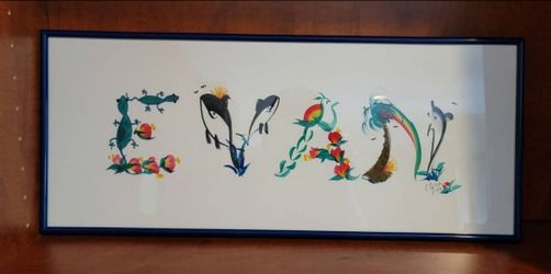 Framed Nature‑Themed Name Art – Evan