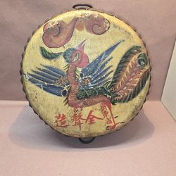 Antique Chinese Hand Painted Drum Dragon And Phoenix 