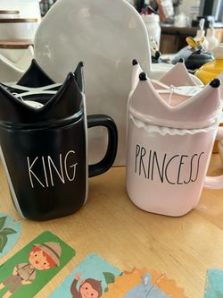 Rae Dunn king and princess mugs and crown toppers