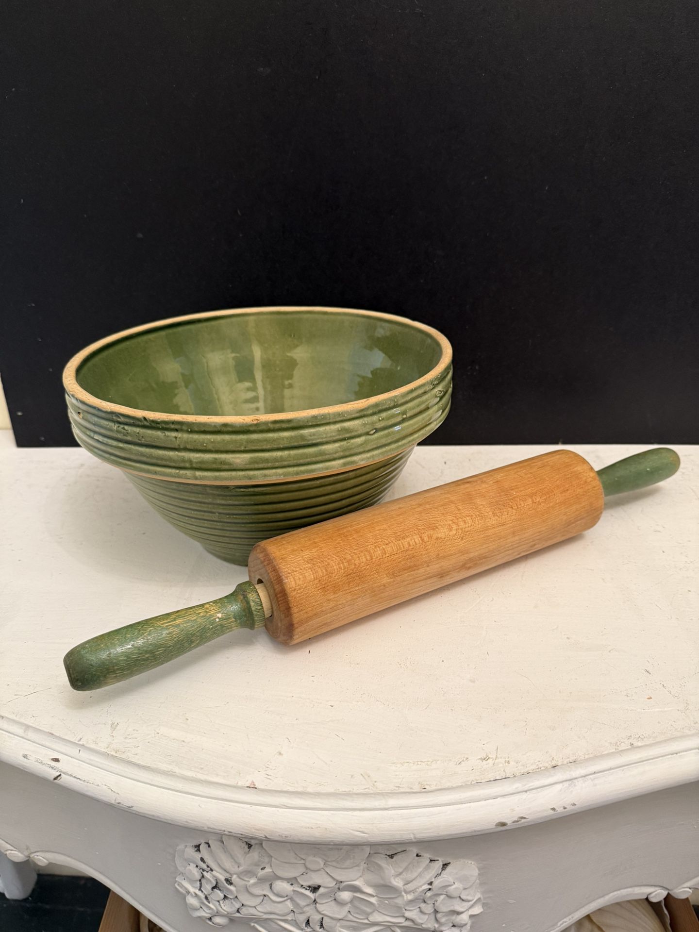 Vintage Mixing Bowl And Rolling Pin