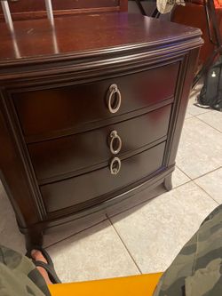 Study heavy brown side table with stainless steel handles