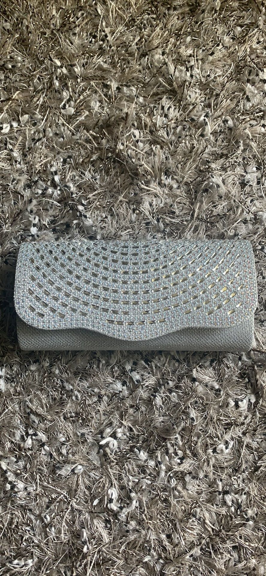 Sparkly silver rhinestoned evening clutch bag