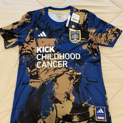 Austin FC adidas 2023 MLS Works Kick Childhood Cancer x Marvel Pre-Match Top