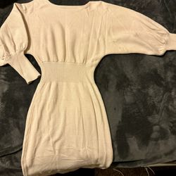 Cream Mid-Length Sweater Dress