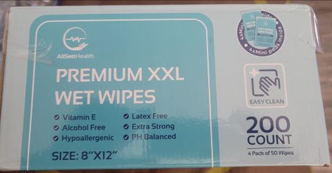 AllSett Health XL Body Wipes for Adults, 200 Count, Hypoallergenic, Aloe, Alcohol-Free, 8 x 12 In