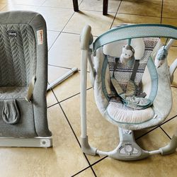 Chicco Auto-Glidder & Bouncer along with Ingenuity Portable Baby Swing - Like New 