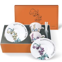 Tea Cup Set With 2 Tea Cups 2 Saucers And 2 Spoon 7 OZ Espresso Coffee Mug Vintage Creativetea Teacup And Saucer Set For Coffee,Tea,Latte, Cappuccino