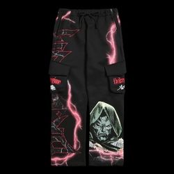 CIVIL REGIME - DR. DOOM WIDE LEG CARGO FLEECE PANTS IN BLACK SIZE MEDIUM