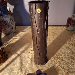 Tall Metal Vase With Vertical Vines