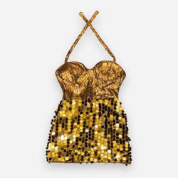 Loragal Gold Costume/Party Cocktail Halterneck Corset Mini Dress