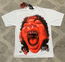 Men’s M White Cotton Knit Double-Sided Graphic Print Crew Neck Tee Streetwear