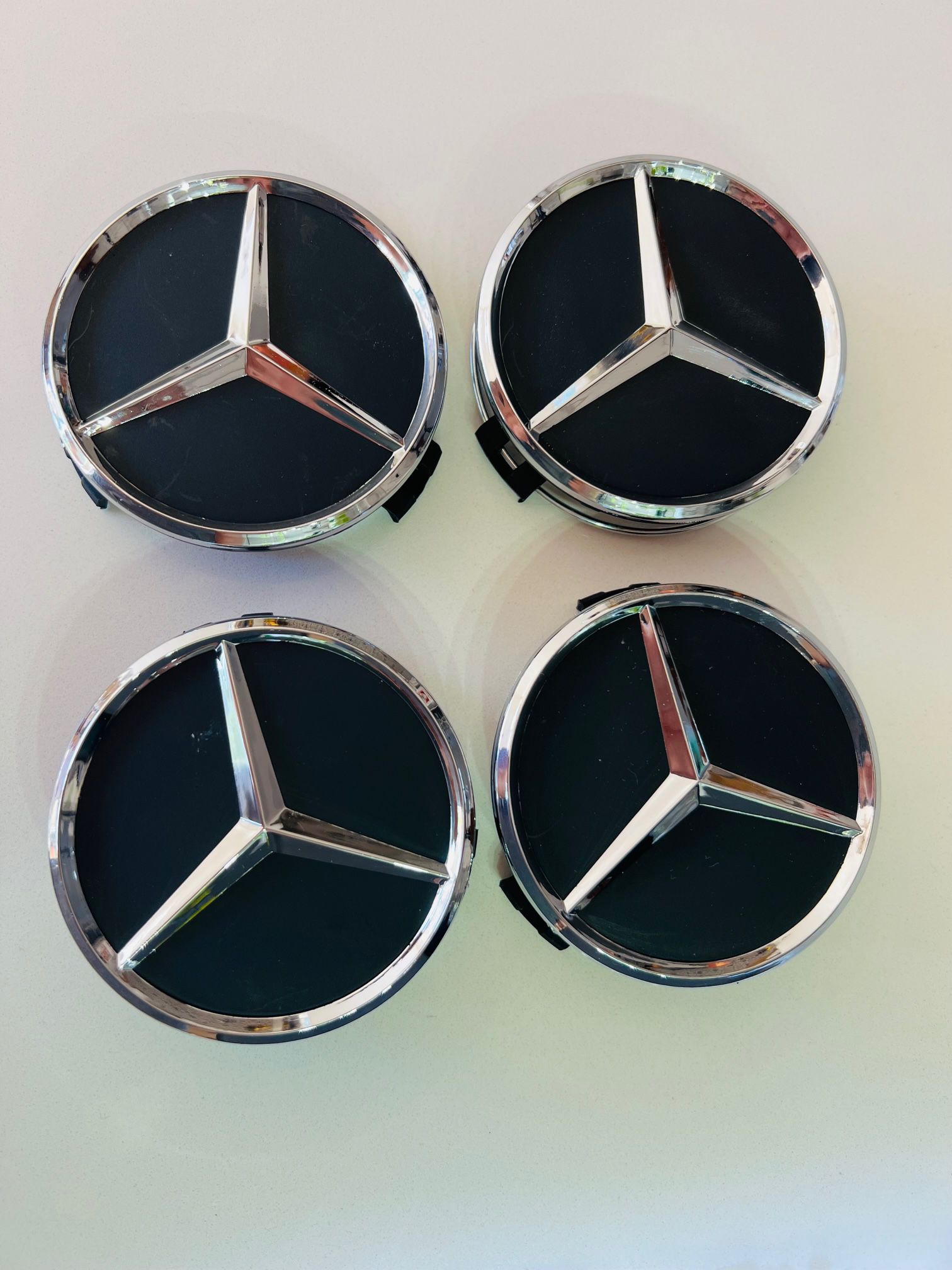 4 Wheel Center Caps 75mm Black Chrome Fits Mercedes Benz MB AMG Fast Shipping!