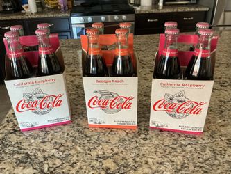 Coke, Raspberry and Peach glass bottles