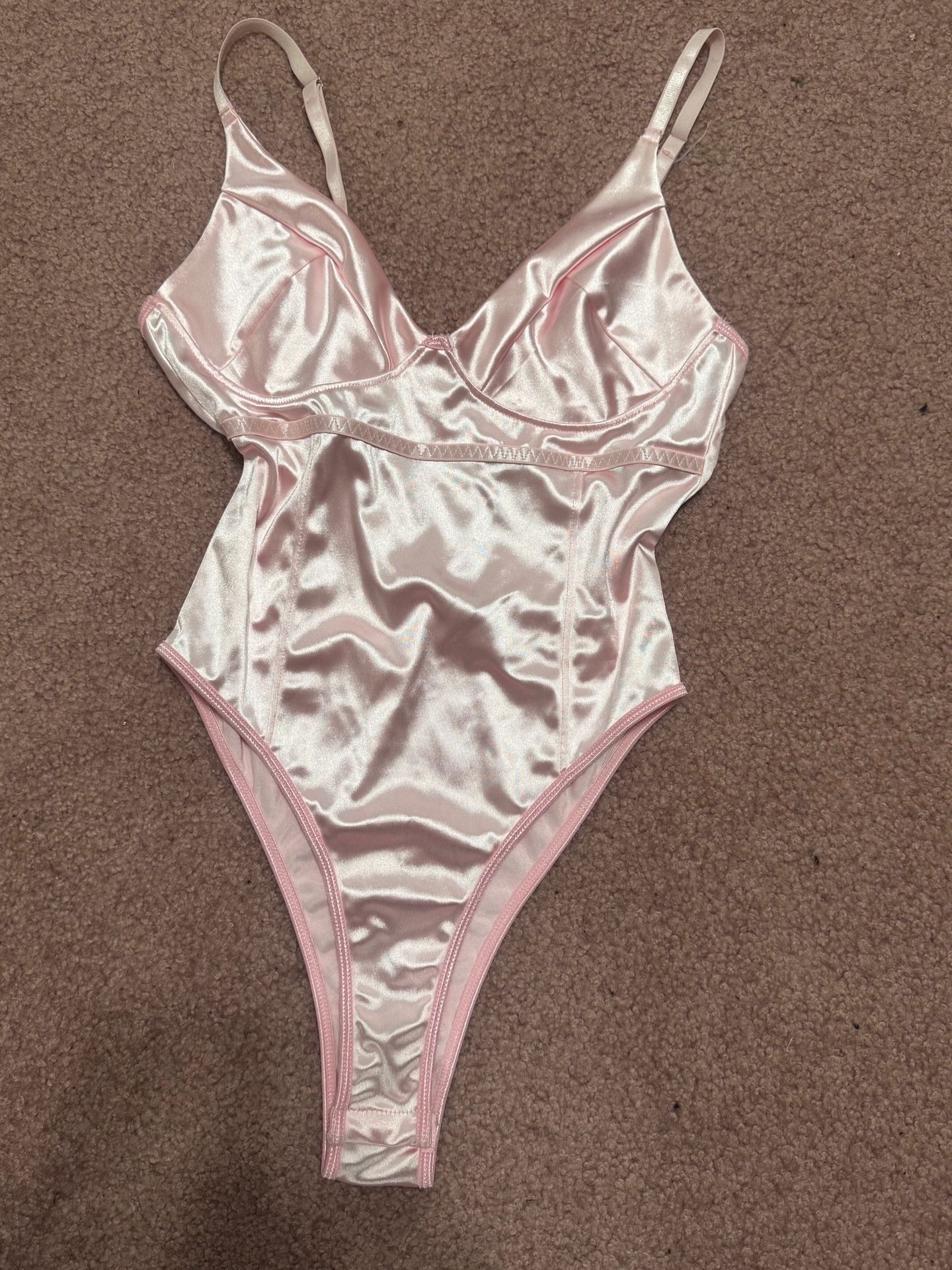 New Small Pink Satin Bodysuit Lingerie Festival Cosplay Outfit