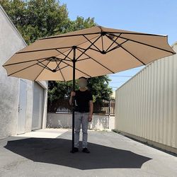 (NEW) $95 Large 15FT Double Sided Outdoor Patio Umbrella, Crank Open/Close (Weight base not included) 