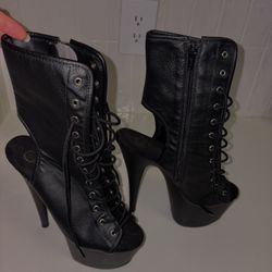 Lace Up 6 Inch Ankle Bootie with open heel size 8