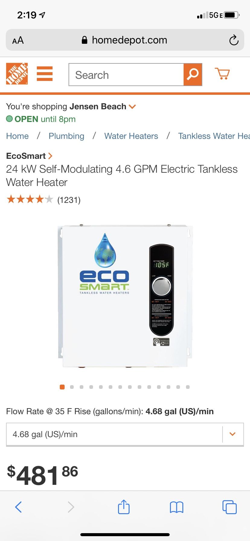 Tank less electric water heater