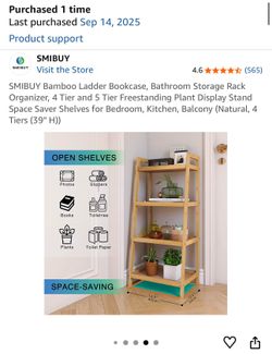 SMIBUY Bamboo 4-Tier Ladder Bookcase