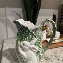Vintage “Rabbit Patch”by Shafford 9” Ceramic Pitcher Easter Bunny Cabbage