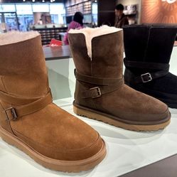 UGG New Chocolate Brown Classic Short Bellina Belted Boots Size 9 Great Christmas Gift