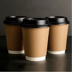 8oz, double-layer coffee cup with black lids