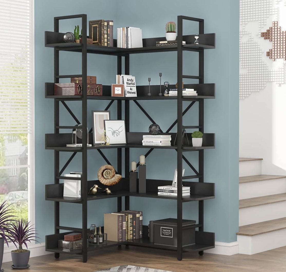 Brand New Corner Shelf All Black Bookshelf Storage Cabinet Bookcase