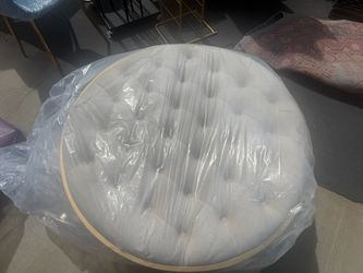 Round Tufted Ottoman with Wood Frame