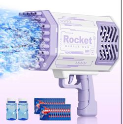 Bubble Gun Rocket Bubbles Machine with Lights/Bubble Solution, Bazooka 69 Holes Bubbles Machine Kids Toys for Boys Girls Age 3+ Years Old,Summer Toy G