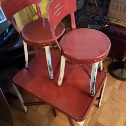 Vintage (1940’s) Metal Children’s Table And 2 Chairs 