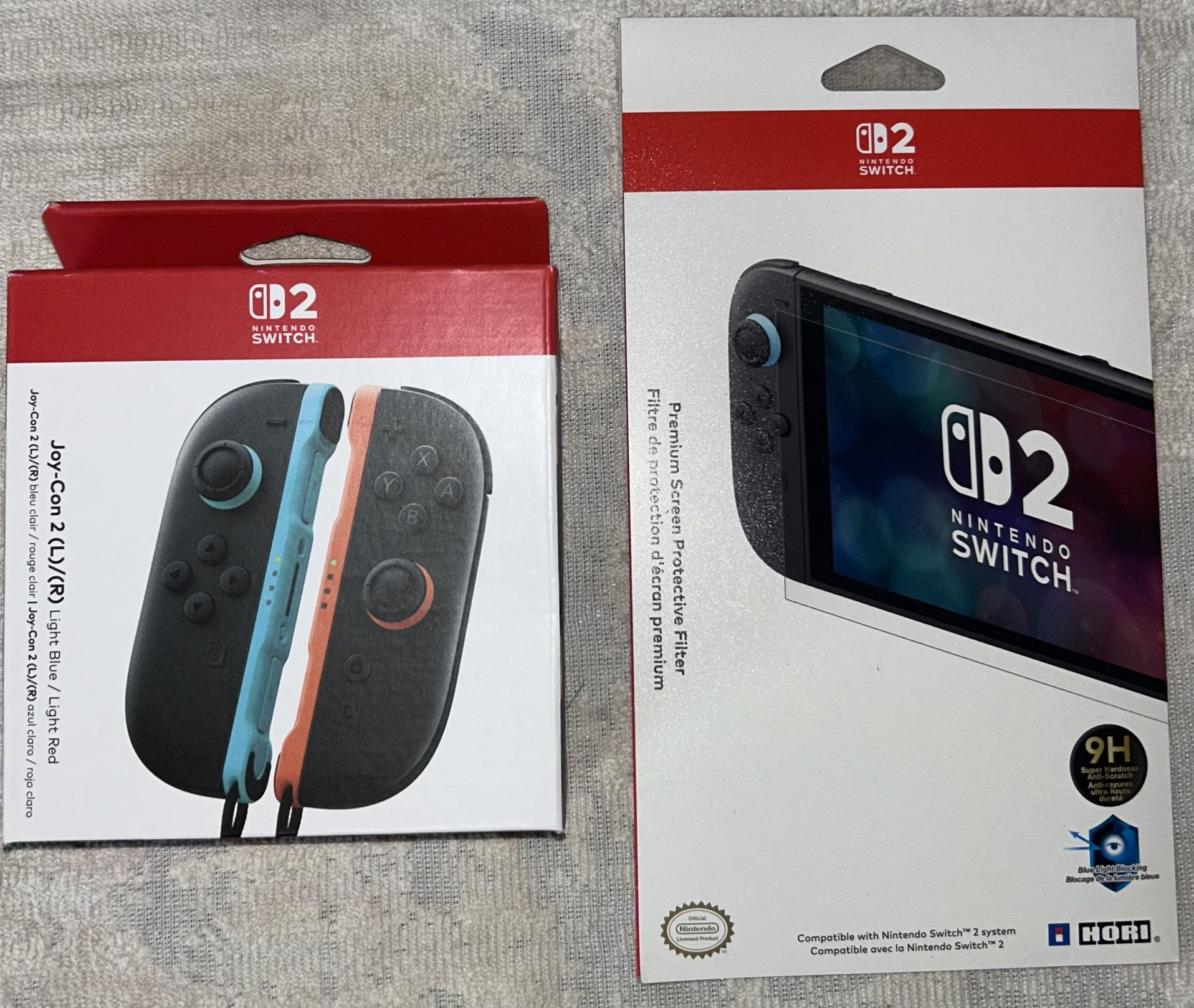 Nintendo Switch Joy-Con 2 (L)/(R) Light Blue/Light Red & Screen Protector BUNDLE