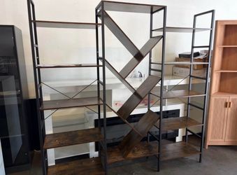 70x70”  5 Tier Book Shelf, Large Wooden Bookcase with 17 Open Display Shelf, Modern Tree Bookshelf Metal Frame Tall Book Case Furniture , Rustic Brown