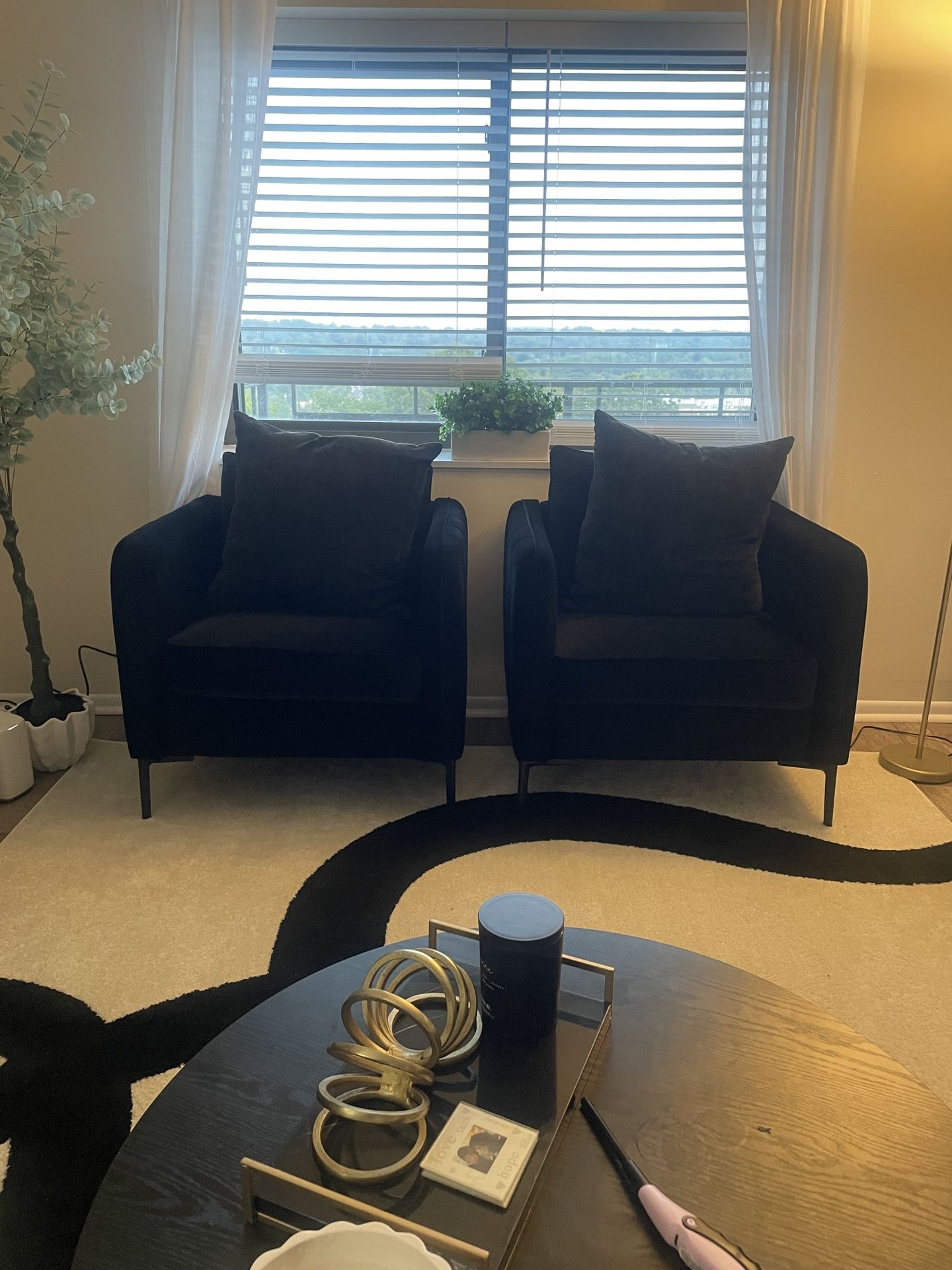 Brand New Set of 2 Black Velvet Accent Chairs – Still in Box