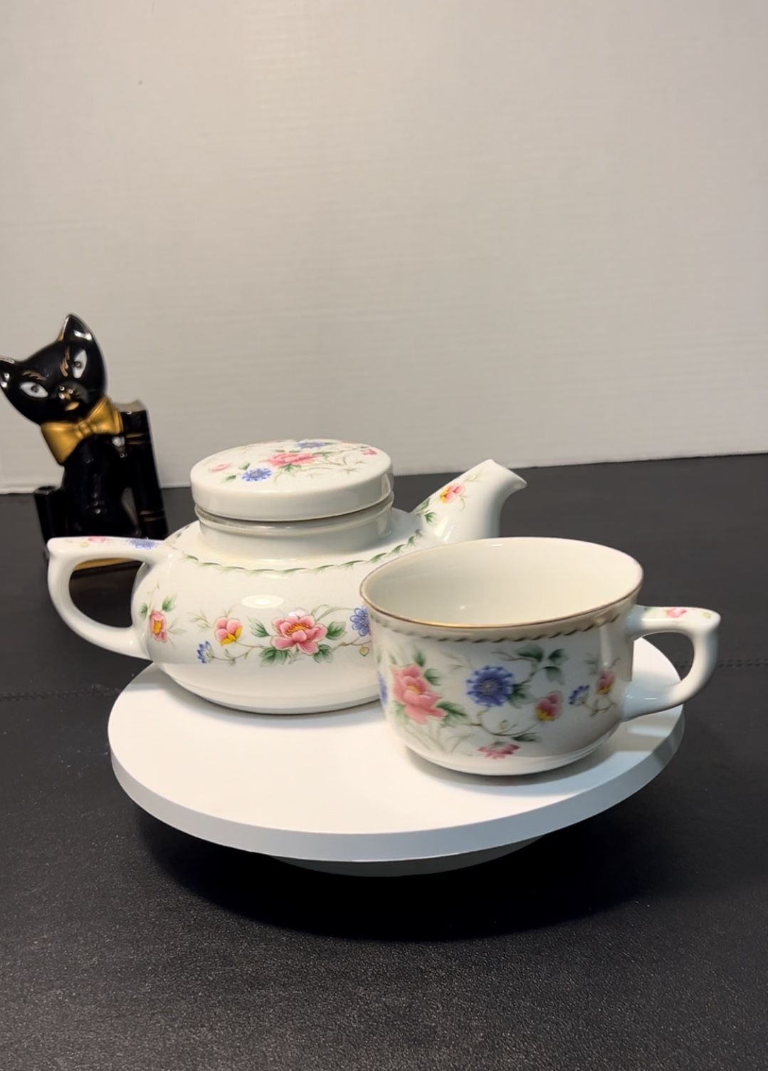 Andrea By Sadek Vintage 1980s Tea For One Corona Pattern Teapot & Cup Japan