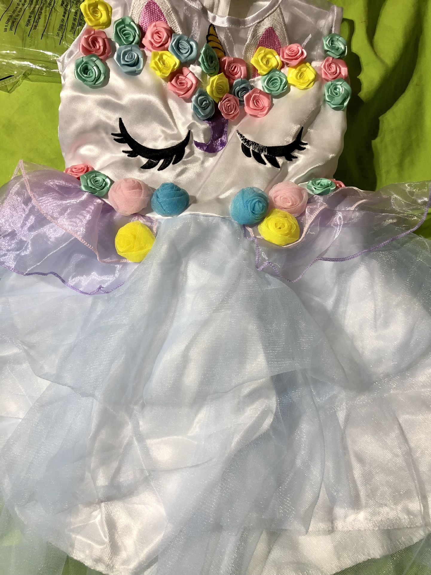 Rainbow  toddler  unicorn Halloween Costume Tutu Dress W/ Headpiece And Wings New 