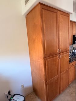 Tall Wooden Kitchen Pantry Cabinet with Pull-Out Shelves 94x42x25