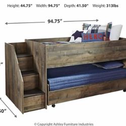 Signature Design by Ashley Trinell Rustic Brown Youth Twin Loft Bed with Pull-out Caster Bed (Brand New)