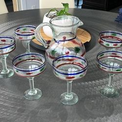 Margarita Pitcher and Six Glasses