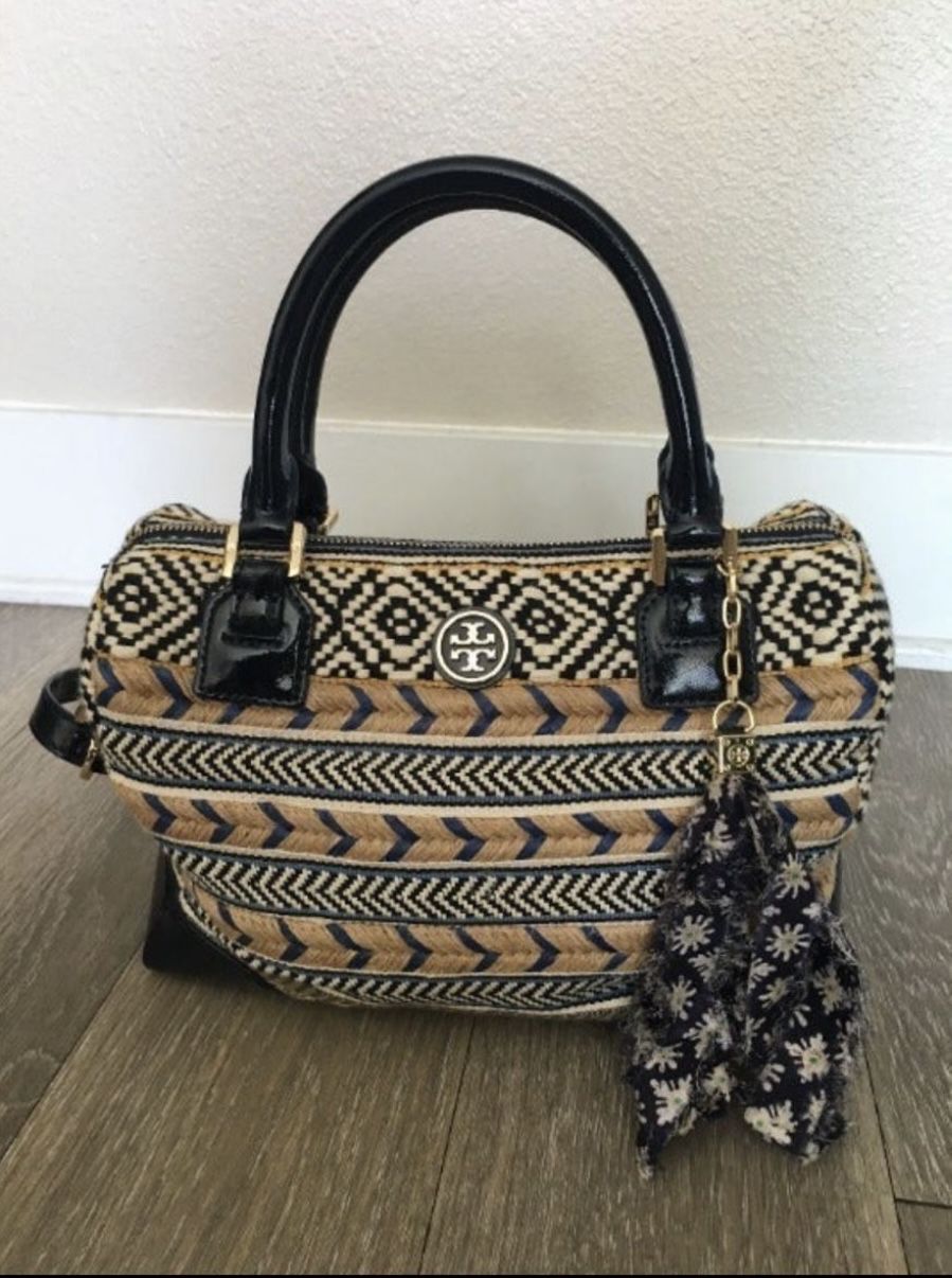 Tory Burch, Bags, Tory Burch Saffiano Leather Shoulder Bag Brown Leather  Tote Bag Medallion Lining