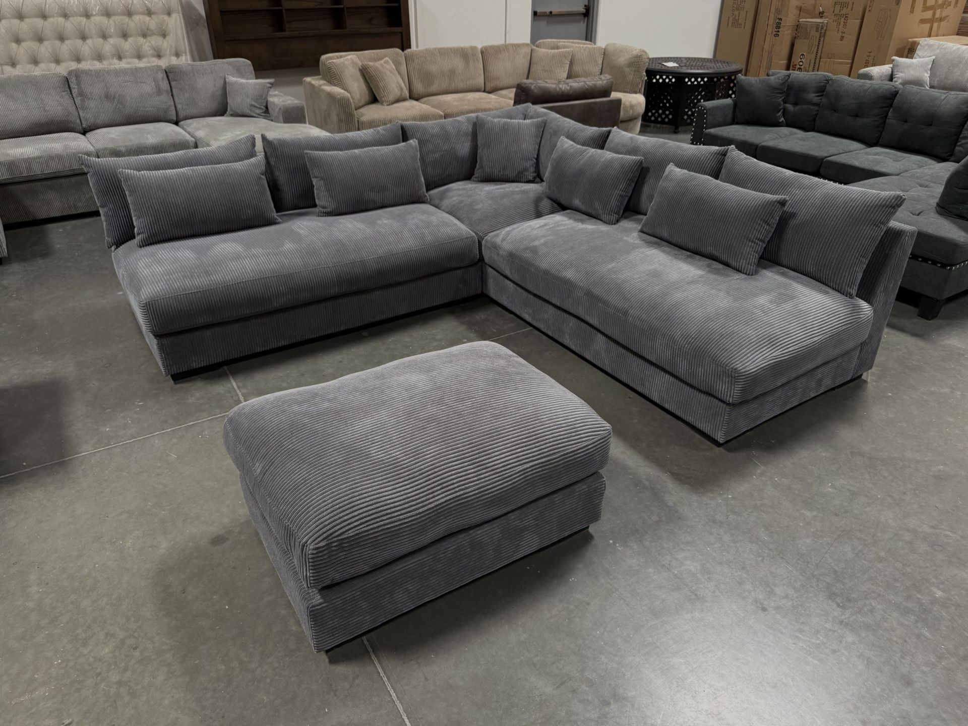 New! Deep Seating Couch, Dark Grey Sectional, Plush Sectional, Sectionals, Sofa, Couch, Sectional Sofa, Corduroy Sectional, Gray Couch, Grey Sofa