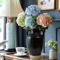 LuxenHome Black Jug 10-Inch Tall Terracotta Vase with Two Handles,D2010-L