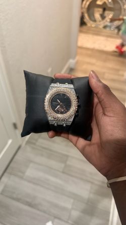 Iced out watch with black straps