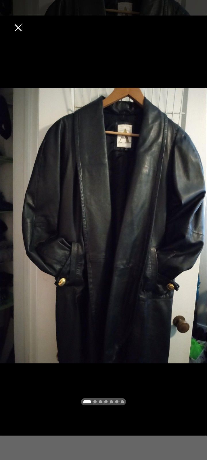 Ladies Black Leather Swing Coat/ Large Leather Coat