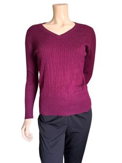 Cielo Burgundy Cable Knit Sweater Womens Soft Stretch Pullover Size L