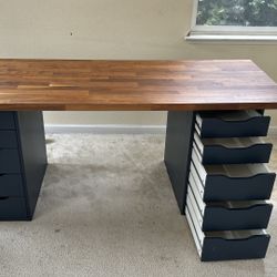 Ikea Desk Setup (Desktop and 2 Drawer Unit) Sold As A Set