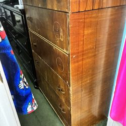 $75-Older Tall not short wood  project dresser- drawers all functional (just needs drawer knobs and a good paint job)  functions appropriately not bea