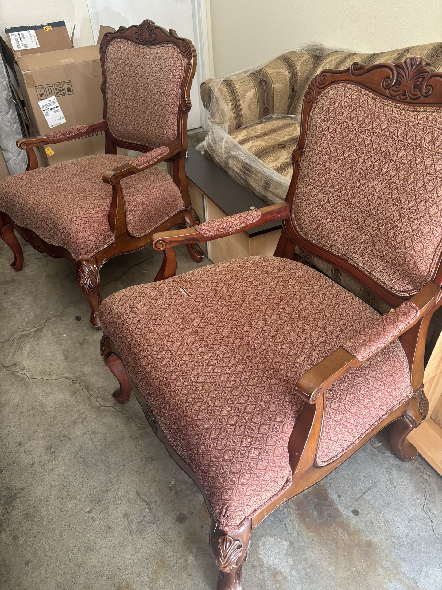 Two Beautiful, Maroon And Gold, Formal Dining Chairs
