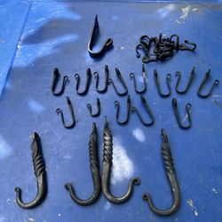 Hand forged twisted curled rustic cottage, Utility closet coat hooks lot